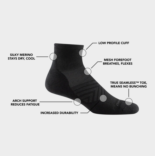 Men's Darn Tough Run Quarter Cushioned Ultra-Lightweight Running Socks